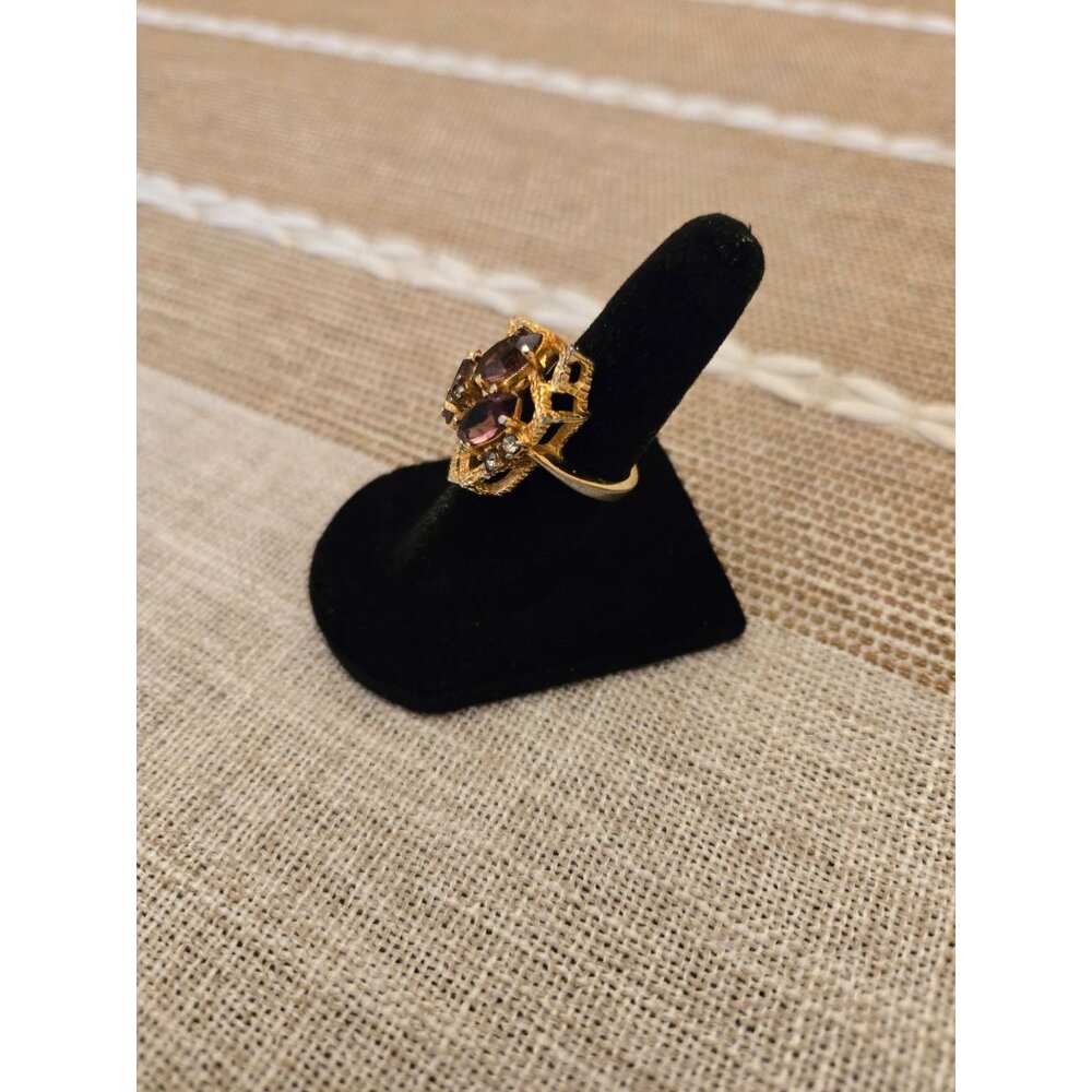 Vintage Purple Marquise  Cut  Cocktail Ring  Rhinestone Accents Statement Piece - Picture 7 of 12
